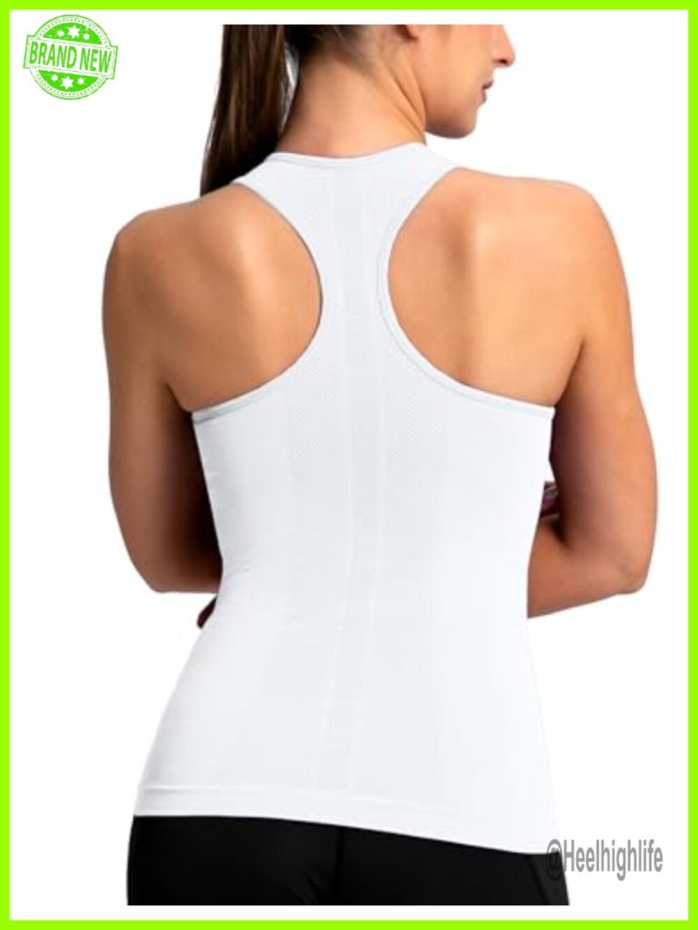 Seamless Racerback Tank Top with Built-in Bra, High Stretch Nylon